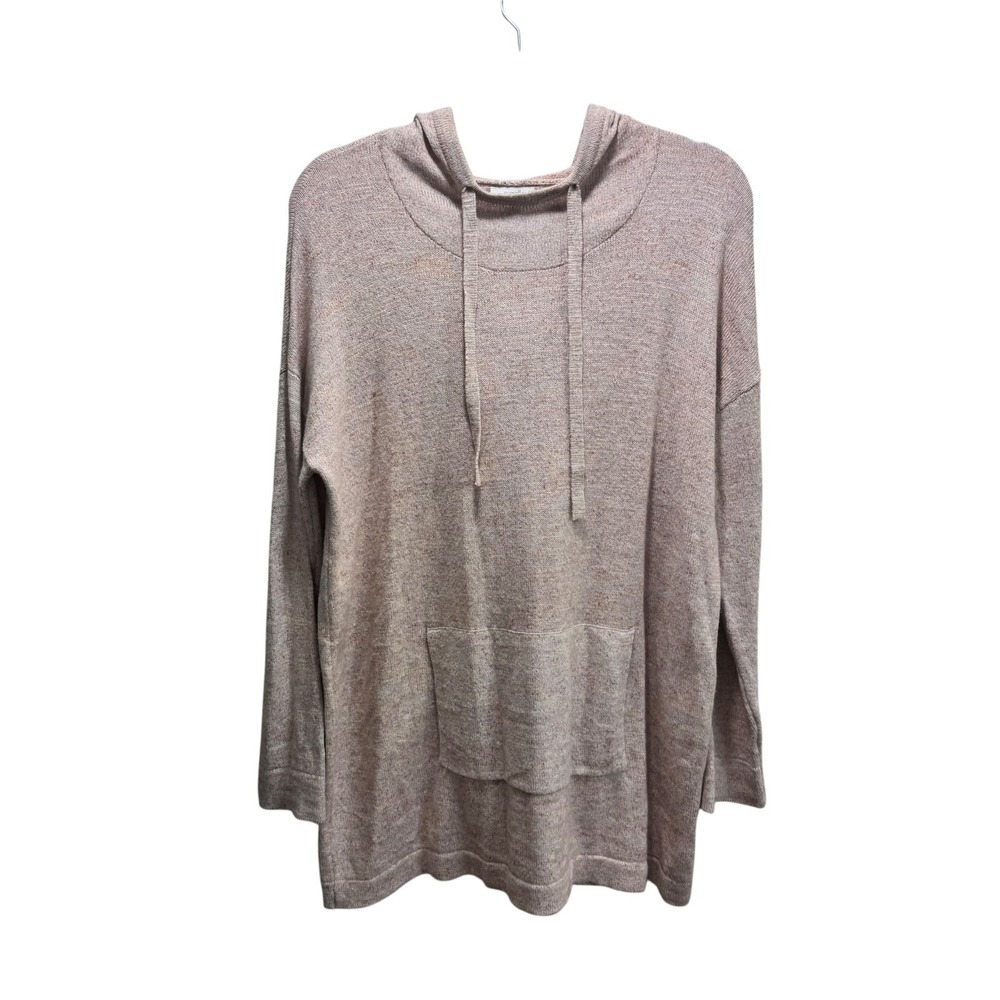 Pure J Jill Knit Preppy Kangaroo Pocket Hooded Tunic Sweater Pink Mp Long Sleeve